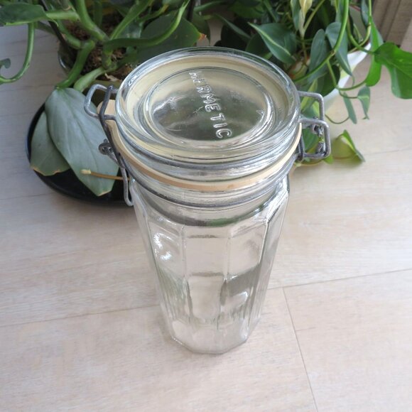 Hermetic Clear Paneled Glass Canister Jar Rubber Seal Wire Hinge 1.5L Italy Made - Picture 4 of 14
